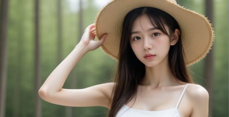 Straw Hat Photoshoot Ideas in the Forest by AI Japanese Model Ayu Saeki – 260301 — Ayu Saeki AI muse editorial