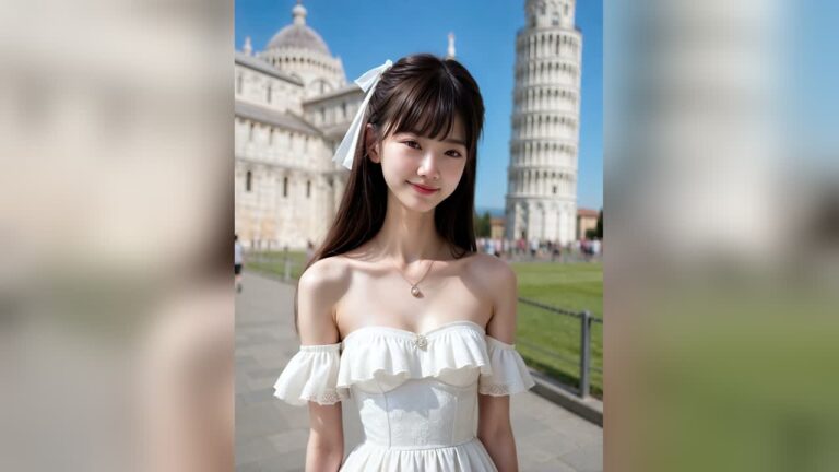 Italy Photoshoot Ideas at the Leaning Tower of Pisa by AI Model Ayu Saeki – 260518 — Ayu Saeki AI muse editorial