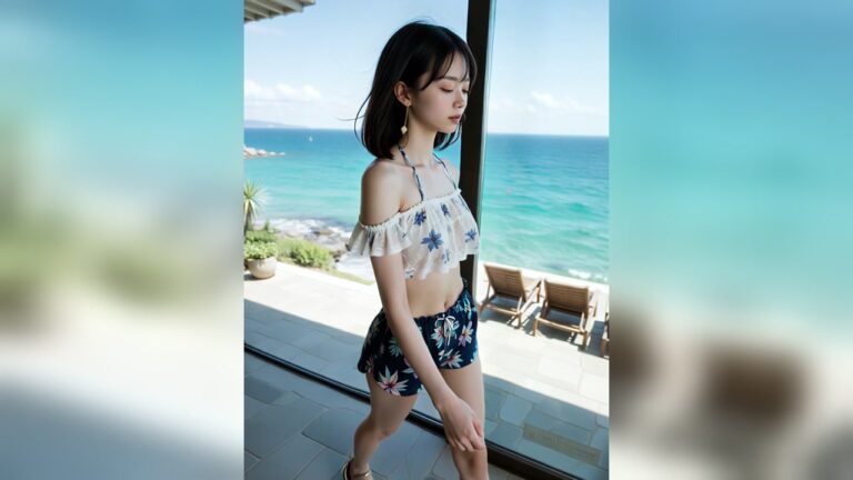 Beach Resort Photoshoot Ideas on an Ocean Terrace by AI Model Ayu Saeki – 260824 — Ayu Saeki AI muse editorial
